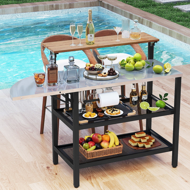Load image into Gallery viewer, Outdoor Foldable Grill Table with Flip-Up Top and 2 Storage Shelves for Backyard Garden
