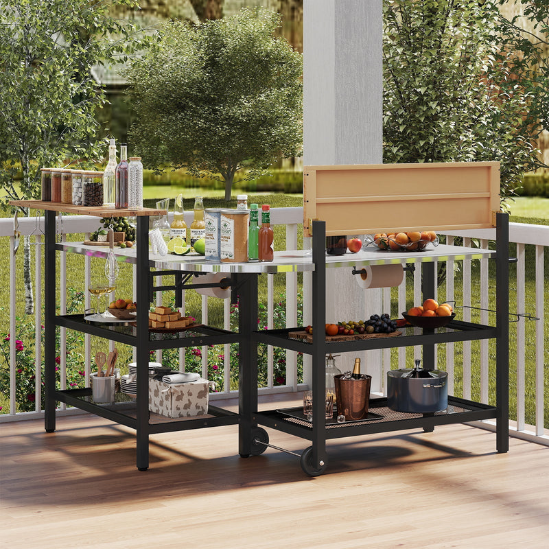 Load image into Gallery viewer, Outdoor Foldable Grill Table with Flip-Up Top and 2 Storage Shelves for Backyard Garden
