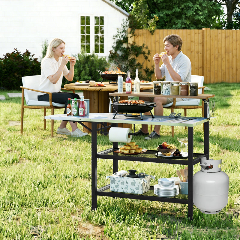 Load image into Gallery viewer, Outdoor Foldable Grill Table with Flip-Up Top and 2 Storage Shelves for Backyard Garden
