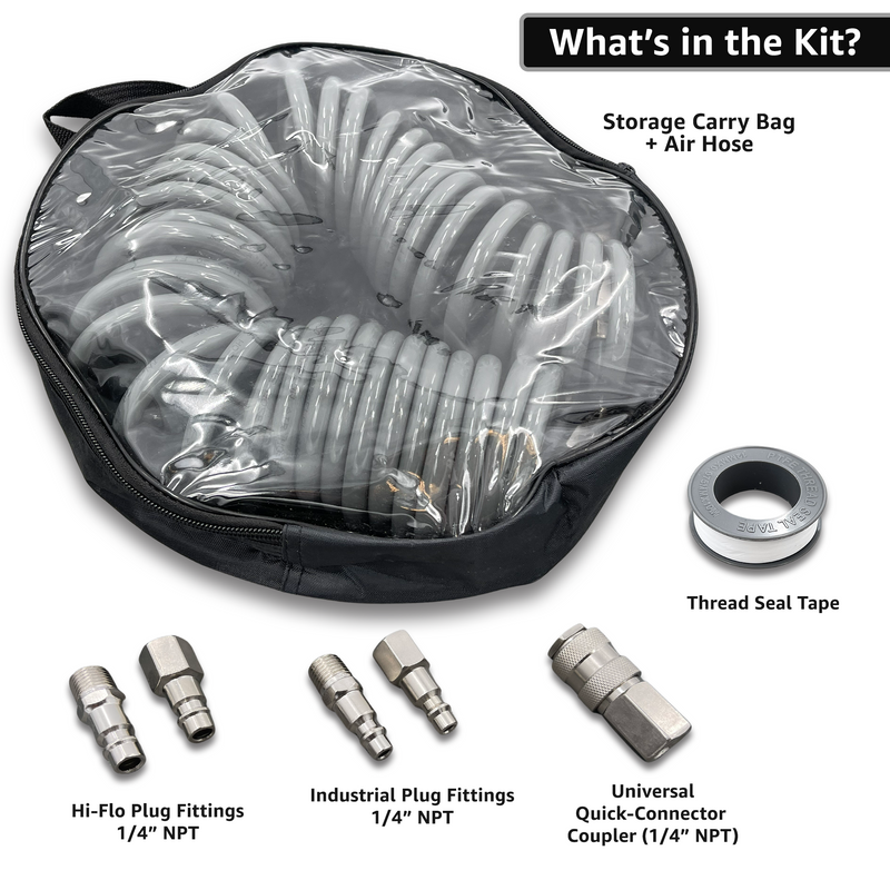 Load image into Gallery viewer, Polyurethane Coiled Air Hose Kit - 1/4" x 30 ft | with Air Compressor Fittings
