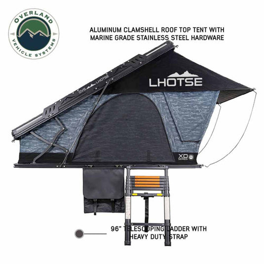 Stay Ready Outdoors XD Lohtse Clam Shell Aluminum Hard Shell Roof Top Tent, Blue Body & Black Rainfly